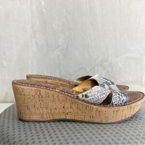 Sam Edelman Sandals Womens 10 Reid Cork Wedge Heel Slide Shoes Slip On Boho
